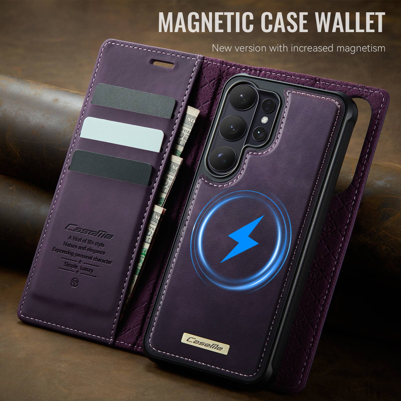 MAGNETIC CASE WALLET  
New version with increased magnetism  

CaseMe  
A kind of life Nature and style  
Expressing personal elegance  
Simple character  
Luxury