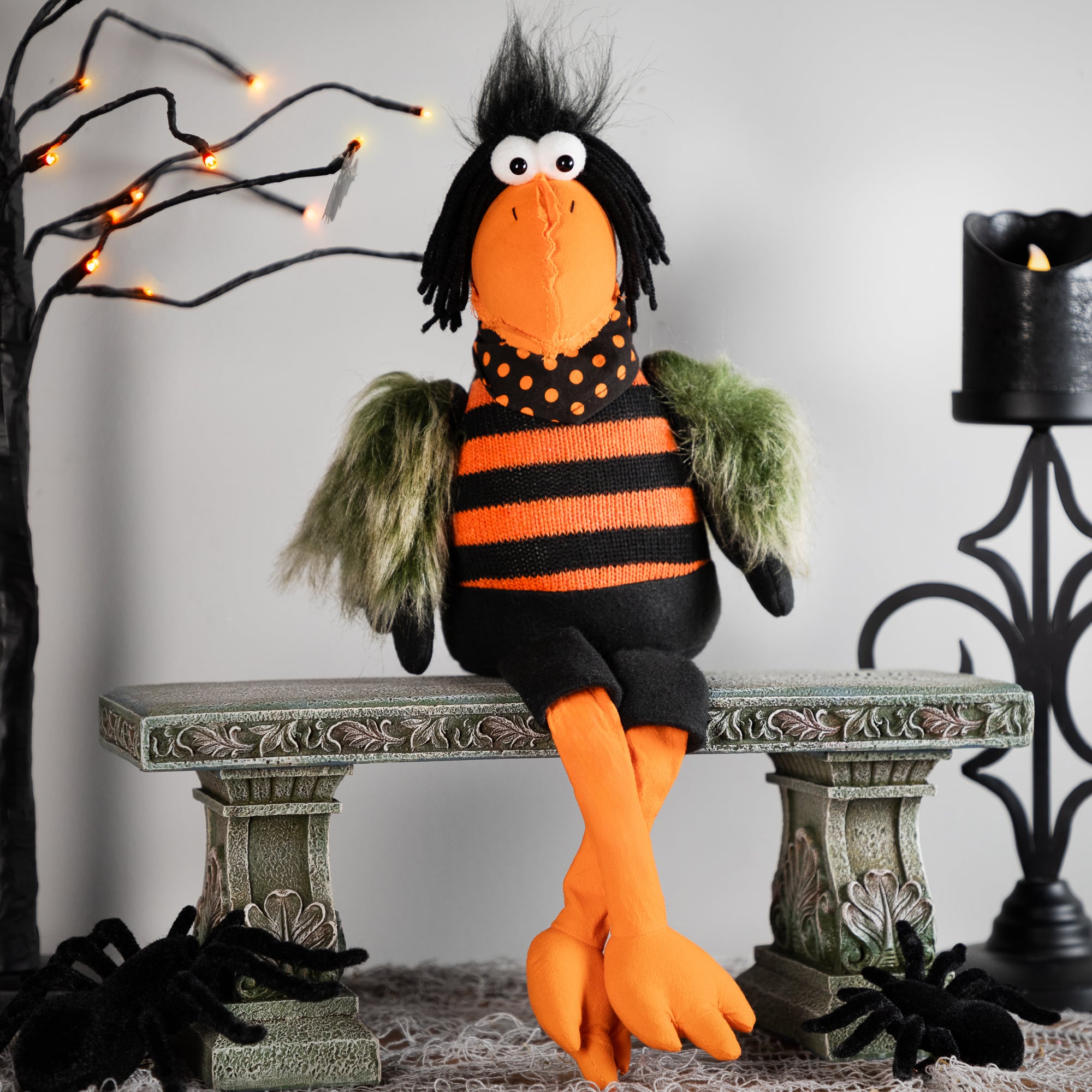 Northlight - Plush Sitting Crow Halloween Decoration with Dangling Legs - 17" - Black