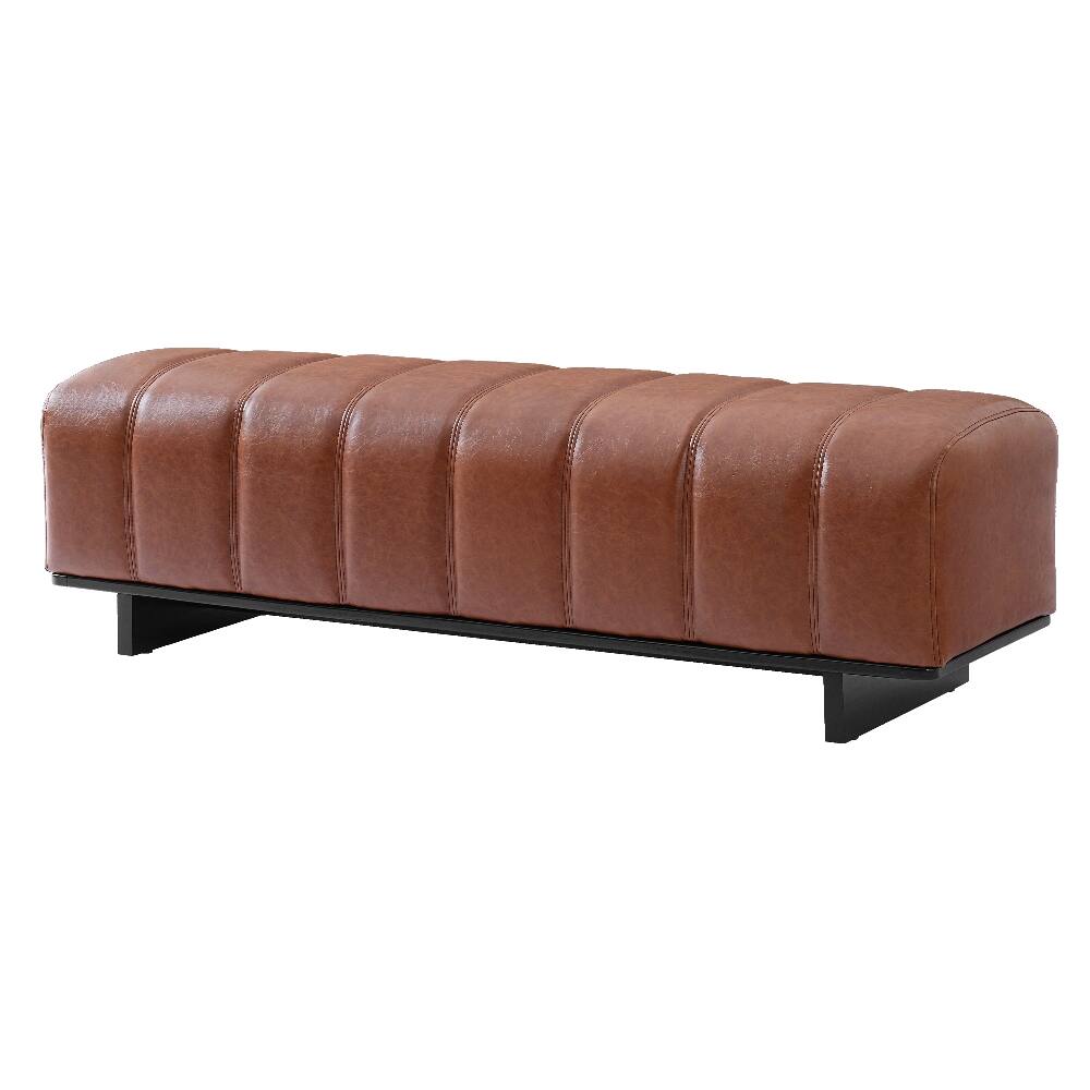 Back. Ropilly - Ropilly 63 Inch Brown PU Leather Dining Bench, Modern Indoor Entryway Seating with Rubber Wood Legs - Brown.