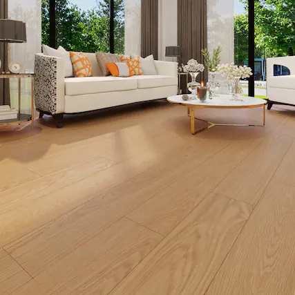 Front. Dotfloor - Superoak Lite Laminate Flooring - 48"x7.7" Planks, 10 Planks/Box (25.6 sq ft/Box), 9.5mm Thick, AC4 Wear Rating - Smoked Umber.