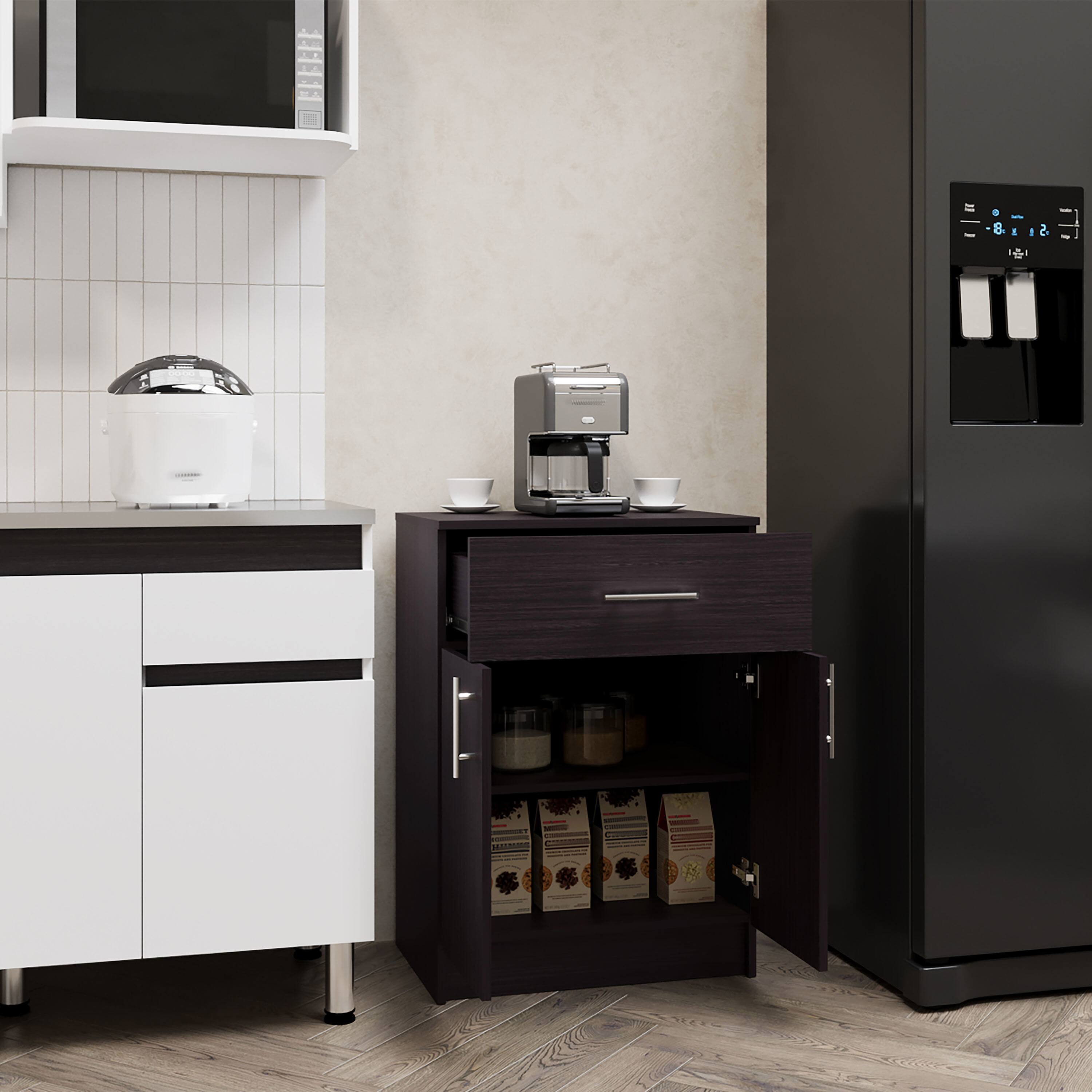 Angle. Spaco - Spaco Foldable Pantry Cabinet with Drawer and Two Shelves, Wide Top Surface for Kitchen Storage, Compact for Pots Pans - Black.