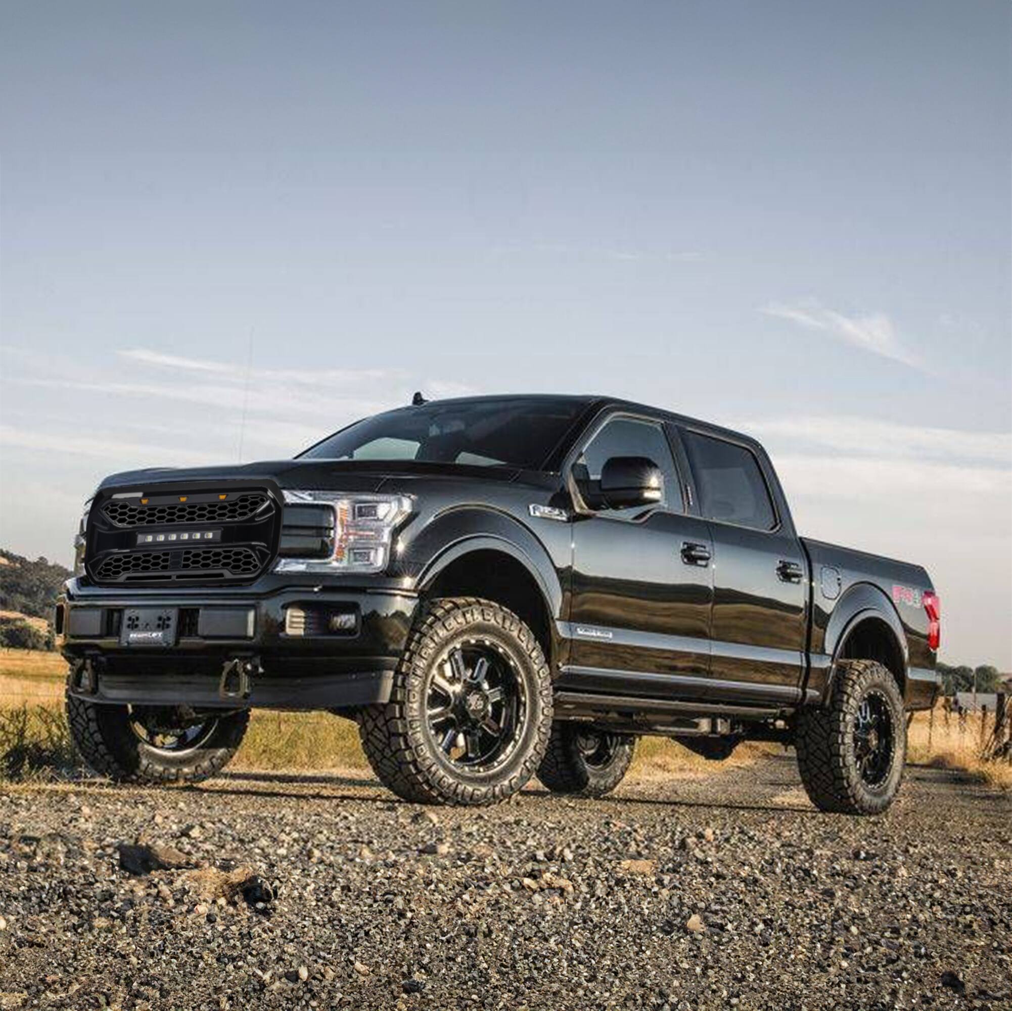 Alt View 4. AMERICAN MODIFIED - AMERICAN MODIFIED Armor Grille Compatible with 2021-2023 Ford F150, Glossy Black - Glossy Black.