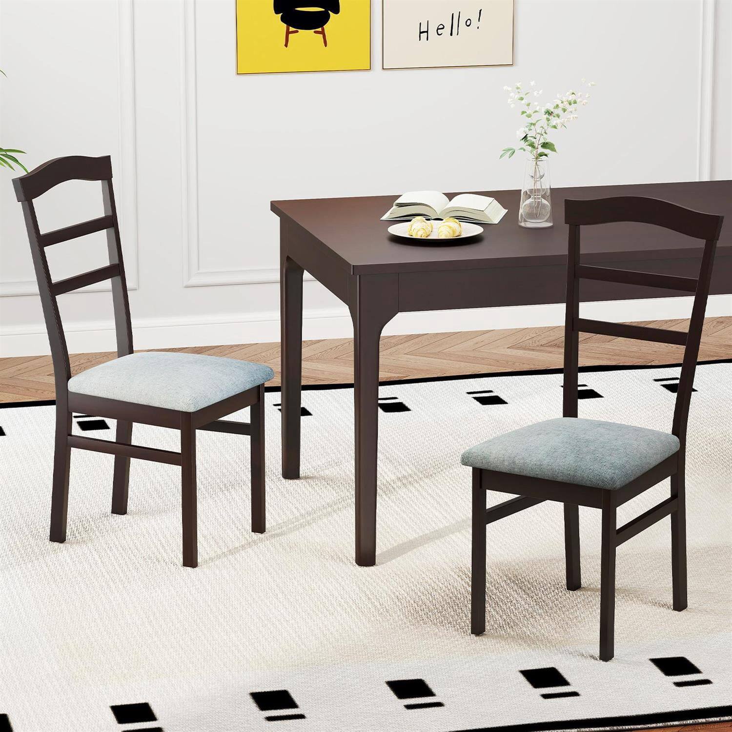 Left. Pefilos - Wooden Dining Chair Set of 2, Linen Fabric Upholstered, Rubber Wood Frame, Farmhouse Side Accent, Gray - Gray.