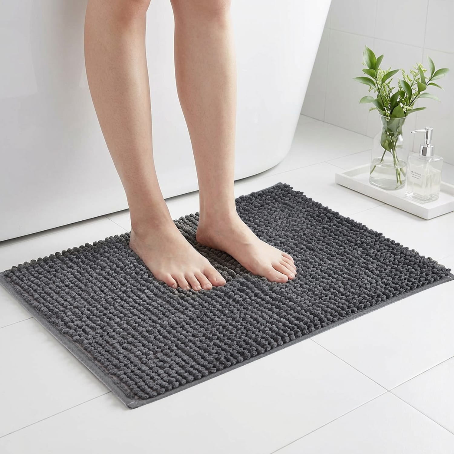Garnen - Bathroom Rugs Non Slip Bath Mat 20"x31" Soft Absorbent Quick Dry Washable Bath Mats for Bathroom Floor Tub Shower - Gray