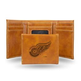 Rico Industries - Detroit Red Wings NHL Laser Engraved Brown Trifold Wallet - Multi
