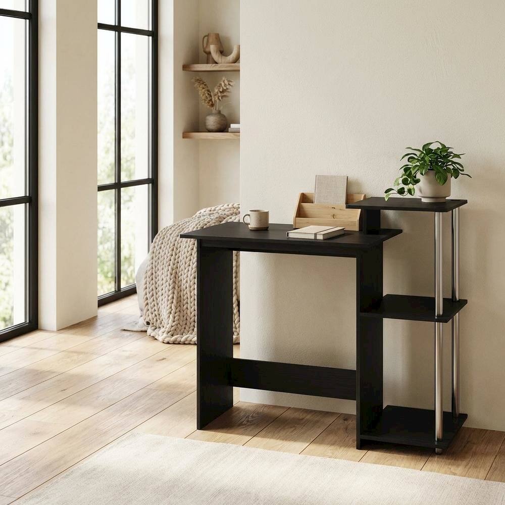 Left. BisonOffice - Stainless Steel Laptop Desk with Americano Finish for Home Use - Americano/Stainless Steel.