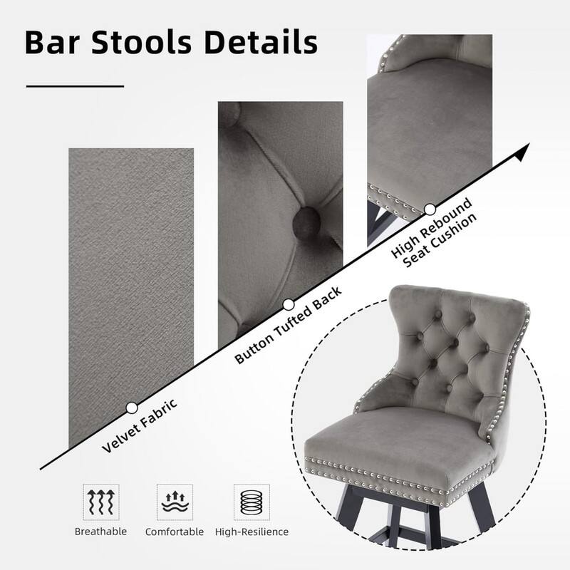 Bar Stools Details

- Velvet Fabric
- Button Tufted Back
- High Rebound Seat Cushion
- Breathable
- Comfortable
- High-Resilience