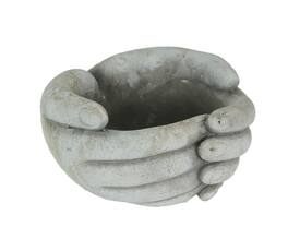 Distinctive Designs - 7 Inch Helping Hands Indoor/Outdoor Concrete Plant Pot Planter / Candle Holder - Gray