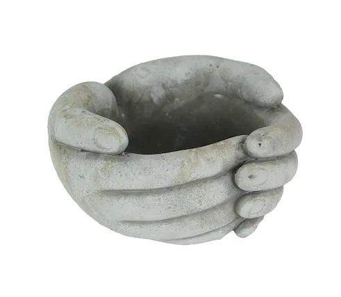 Front. Distinctive Designs - 7 Inch Helping Hands Indoor/Outdoor Concrete Plant Pot Planter / Candle Holder - Grey.