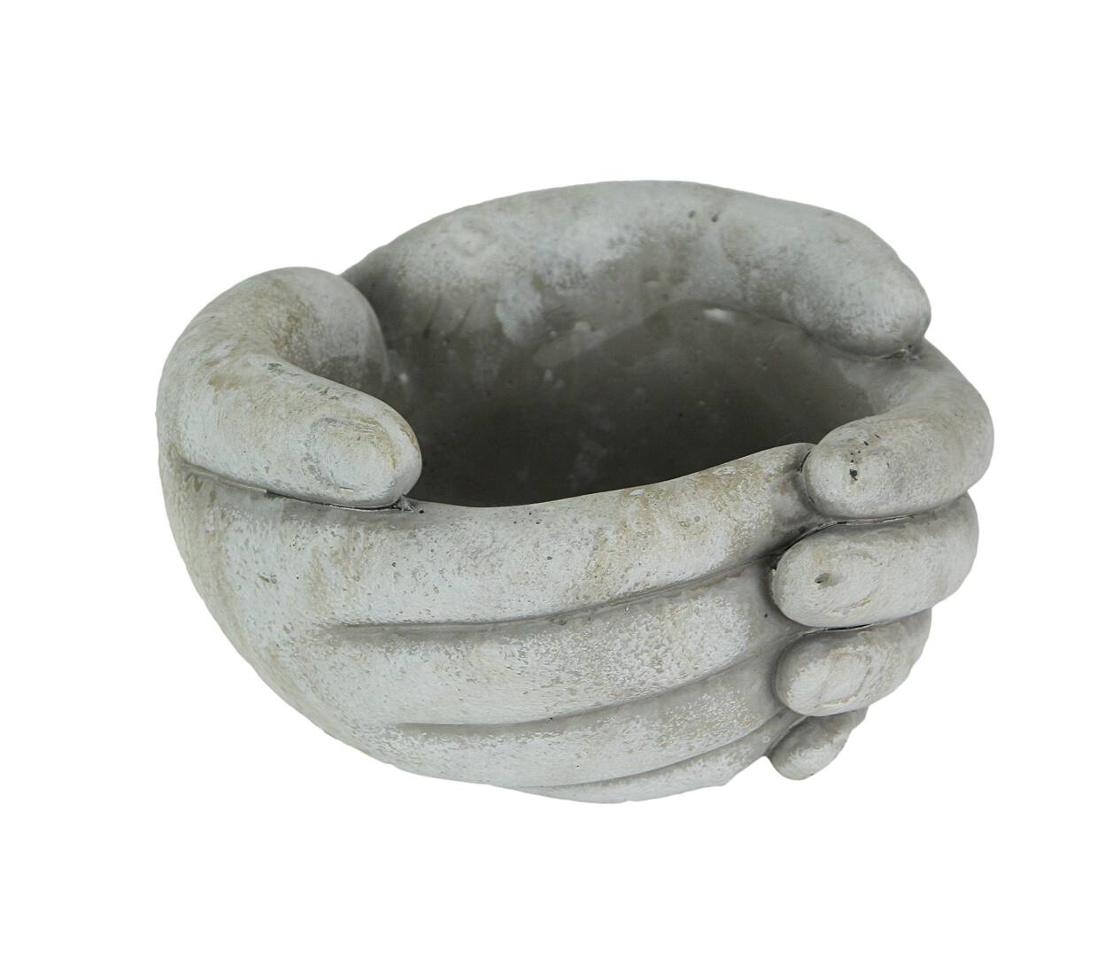 Front. Distinctive Designs - 7 Inch Helping Hands Indoor/Outdoor Concrete Plant Pot Planter / Candle Holder - Grey.