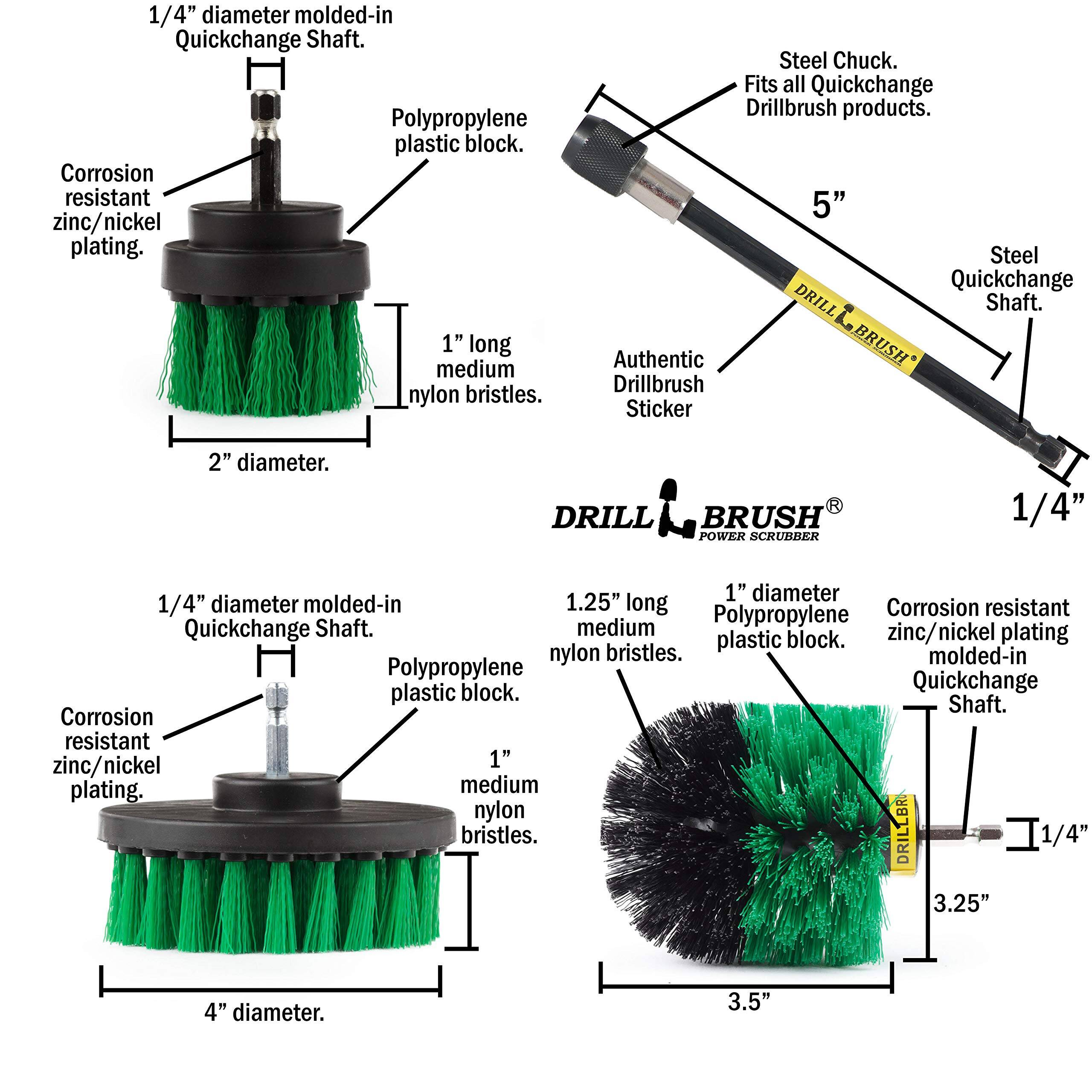 1/4" diameter molded-in Quickchange Shaft. Polypropylene plastic block. Corrosion resistant zinc/nickel plating. 1" long medium nylon bristles. Steel Chuck. Fits all Quickchange Drillbrush products. 5" Steel Quickchange DRILL Shaft. Authentic BRUSH Drillbrush Sticker 2" diameter. DRILL BRUSH POWER SCRUBBER 1/4" 1" diameter 1/4" diameter molded-in 1.25" long Corrosion resistant Polypropylene Quickchange Shaft. medium zinc/nickel plating plastic block. nylon bristles. molded-in Polypropylene block. Quickchange plastic Shaft. Corrosion resistant zinc/nickel 1" plating. medium nylon bristles. DRILLBR 1/4" 3.25" 4" diameter. 3.5"