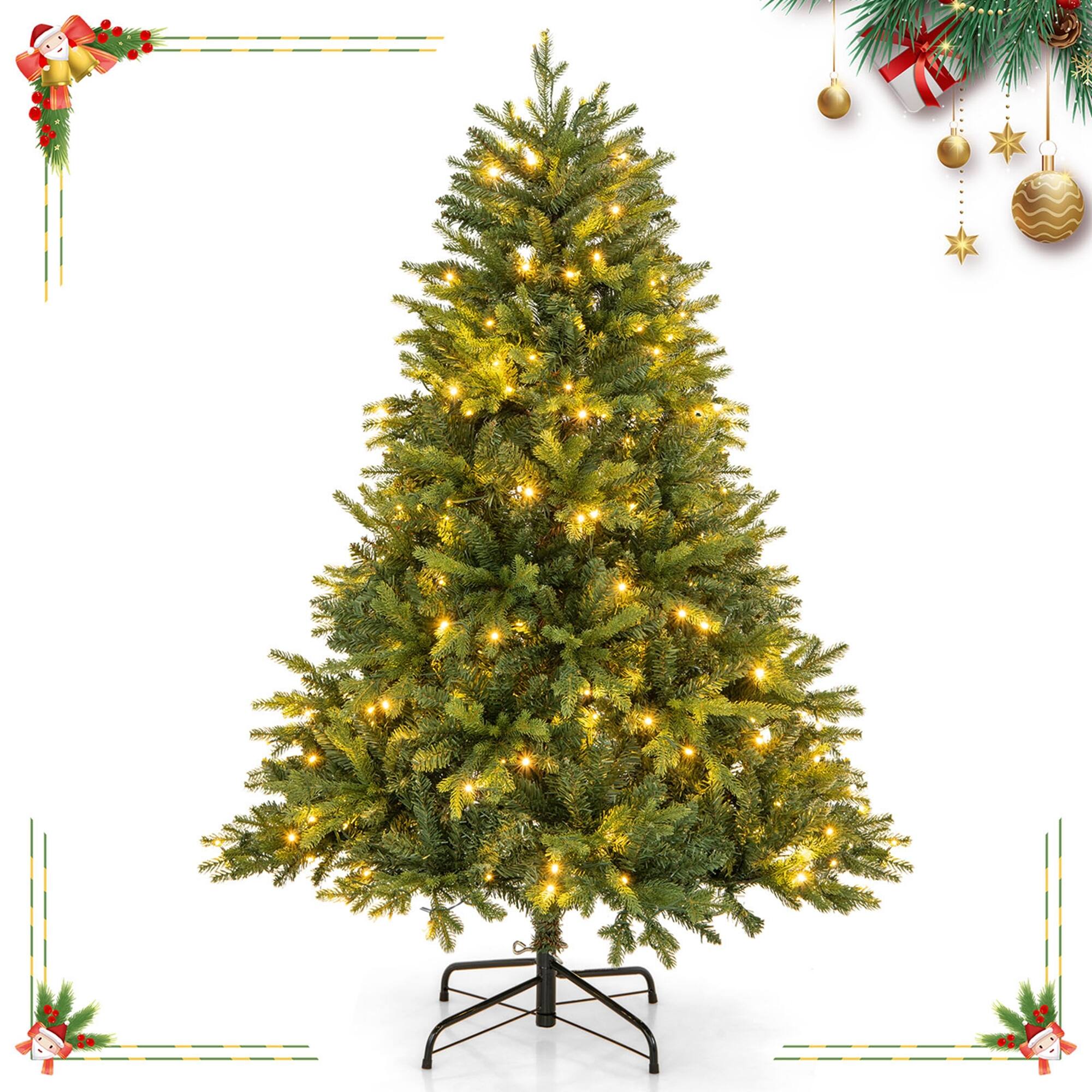 Alt View 10. Costway - Costway 5 FT Pre-Lit Christmas Tree Hinged with 250 Multi-color Lights & 844 Branch Tips - Green.