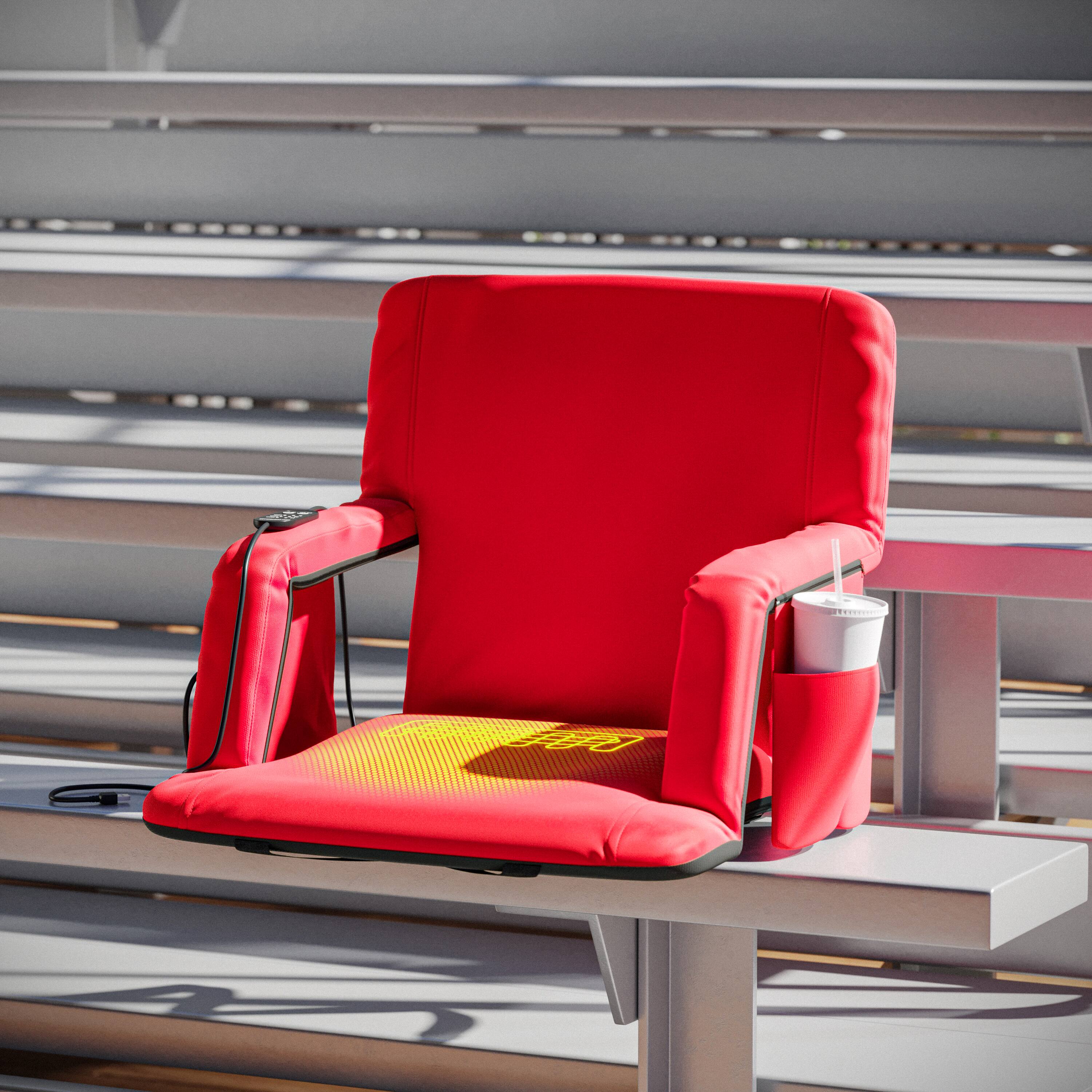 Alt View 4. Emma + Oliver - Foldable Reclining Stadium Chair with Backpack Straps and Heated Seat - Red.
