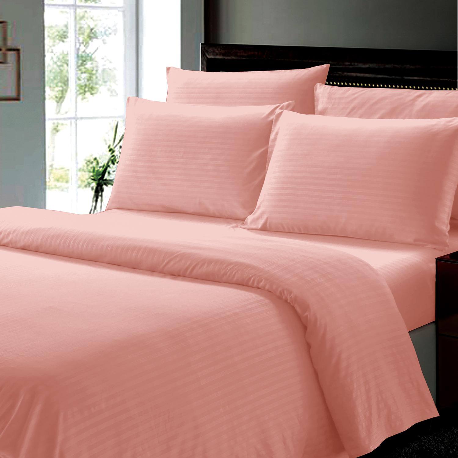 Alt View 1. Plazatex - Plazatex Dobby Stripe Luxurious Ultra Soft Moisture Wicking Solid Color 4 Pieces Sheet Set Twin Blush - Blush.