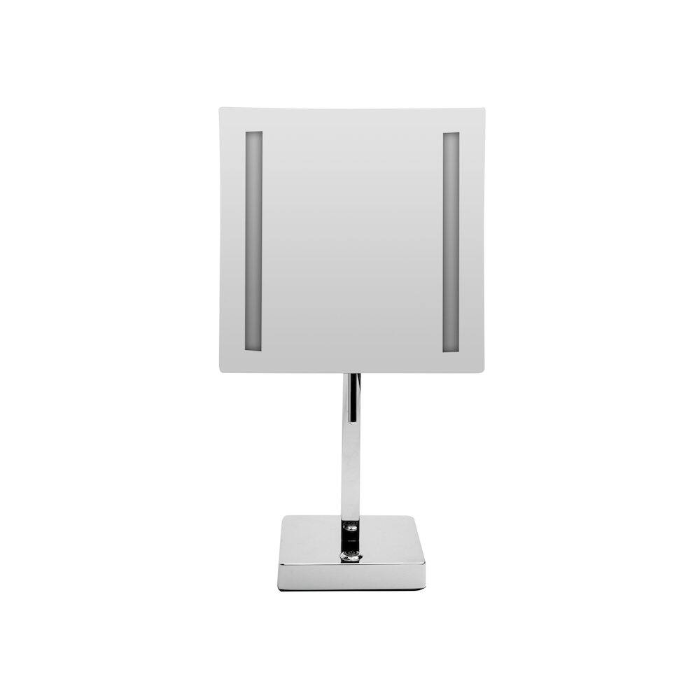 Alt View 1. Alfi - Polished Chrome Tabletop Square 8" 5x Magnifying Cosmetic Mirror with Light - Silver.