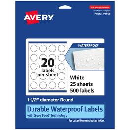 Avery - Waterproof Round Labels, 1.5" Diameter, 500 - White