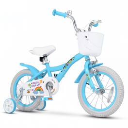 Costway - 14 Inches Girls Bike for 3-8 Years Old with Removable Training Wheels, Front Basket - Blue
