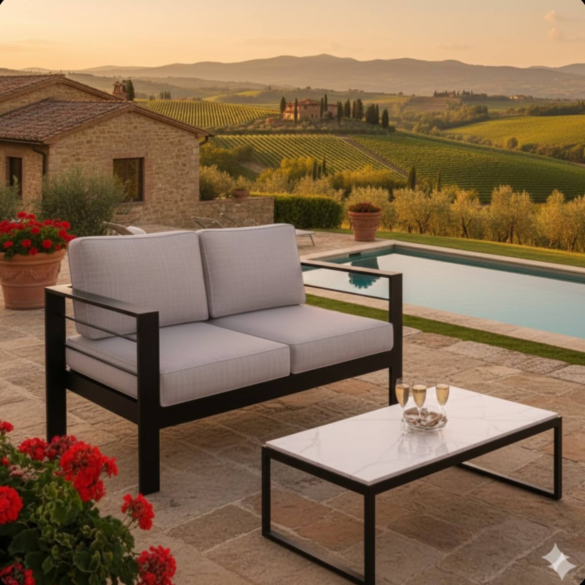 Angle. Mondawe - 50" All-Weather Aluminum Patio Loveseat with Cushions - Black+ Gray.