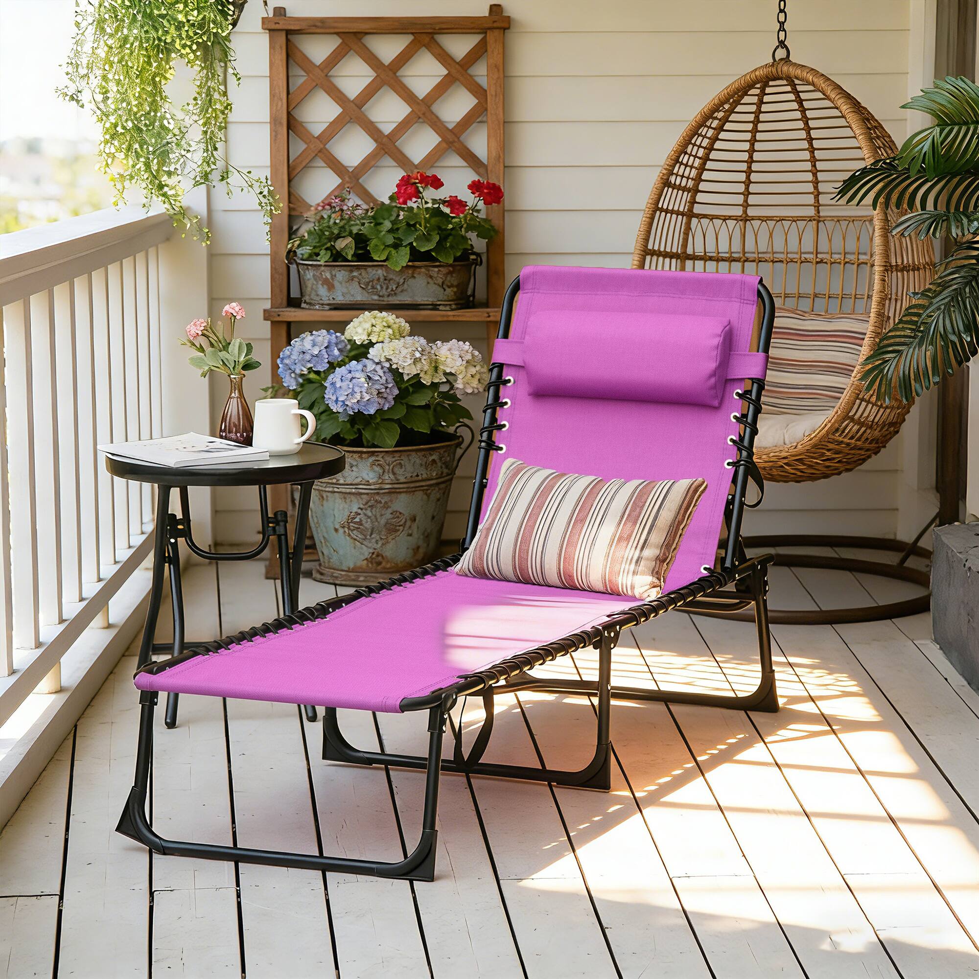 Alt View 7. Outsunny - Chaise Lounge Pool Chair with 4-Position Reclining Back, Pillow - Purple.
