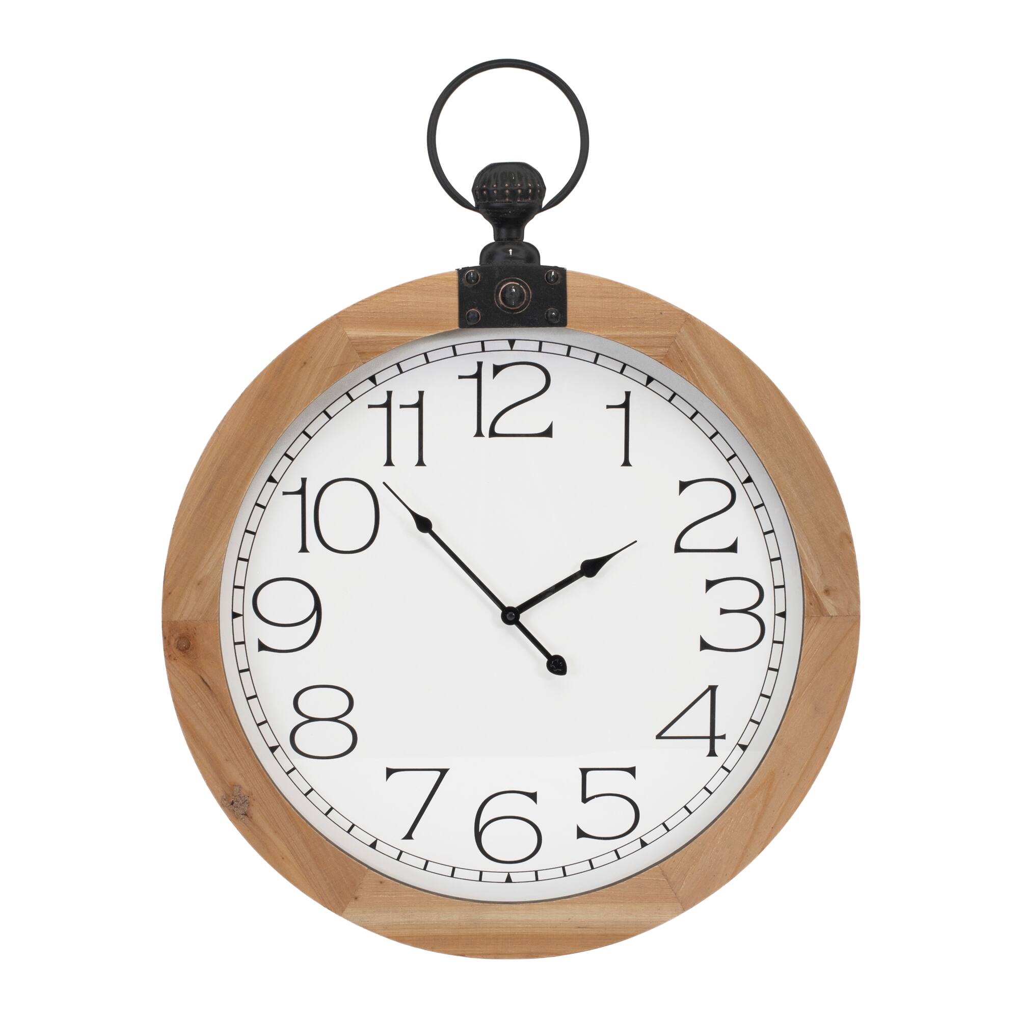 Front. BreeBe - Round Wood Wall Clock Under Glass 23.75"D - Multi.