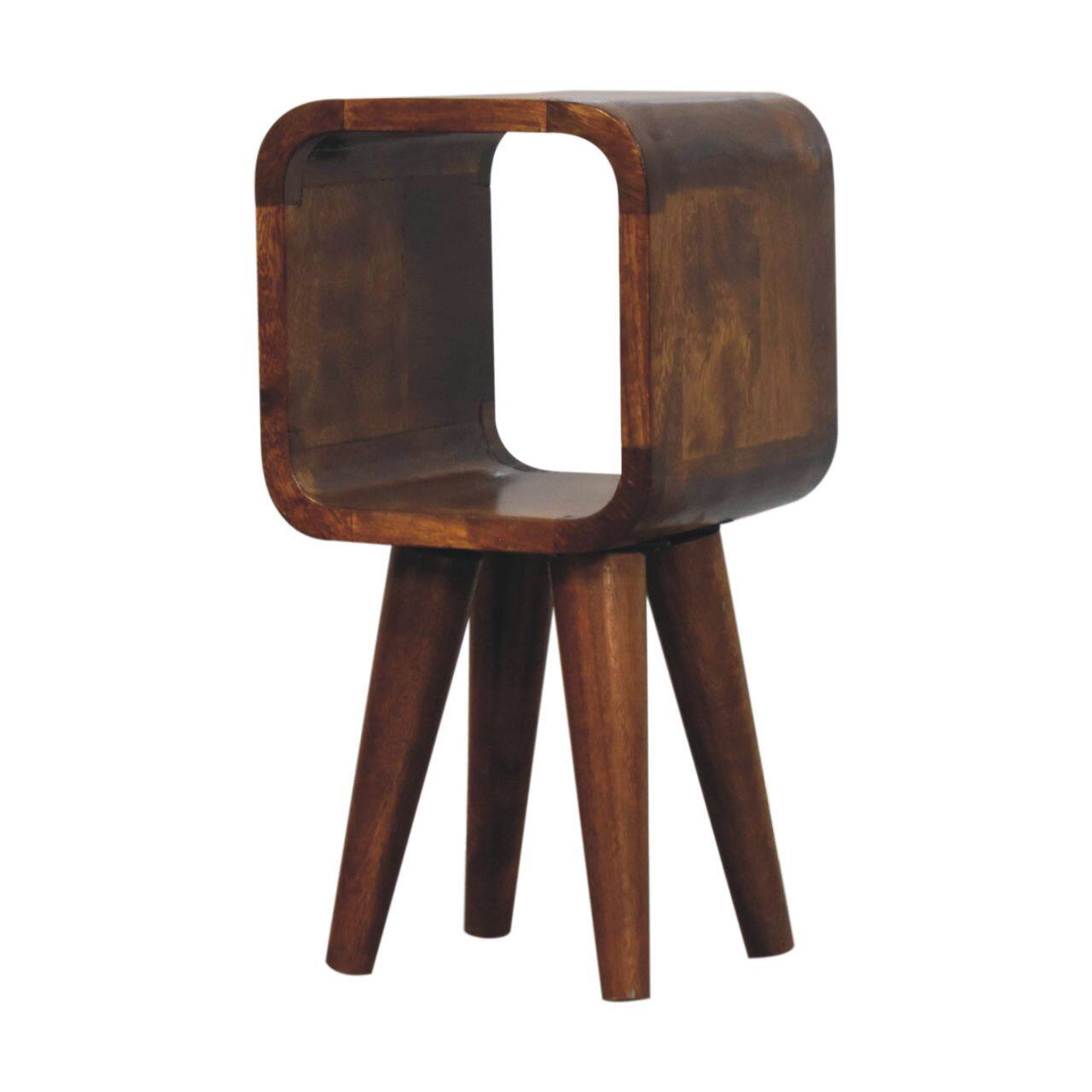 Left. Artisan Furniture - Artisan Furniture Solid Wood, Extra Mini Minimalist Curved Chestnut Bedside, OpenSlot, Nordic Legs, Dark Brown - Chestnut.
