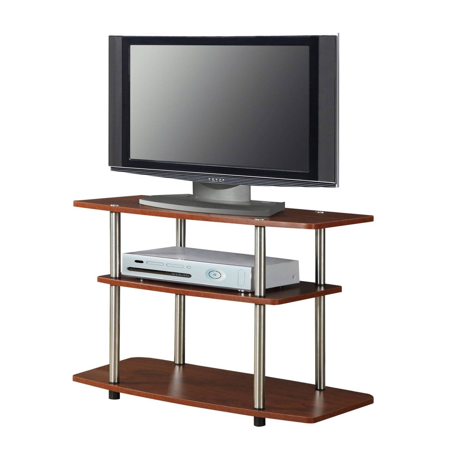Left. SlickBlue - Modern Wood and Metal TV Stand for Living Room or Entertainment Space - Cherry Brown.