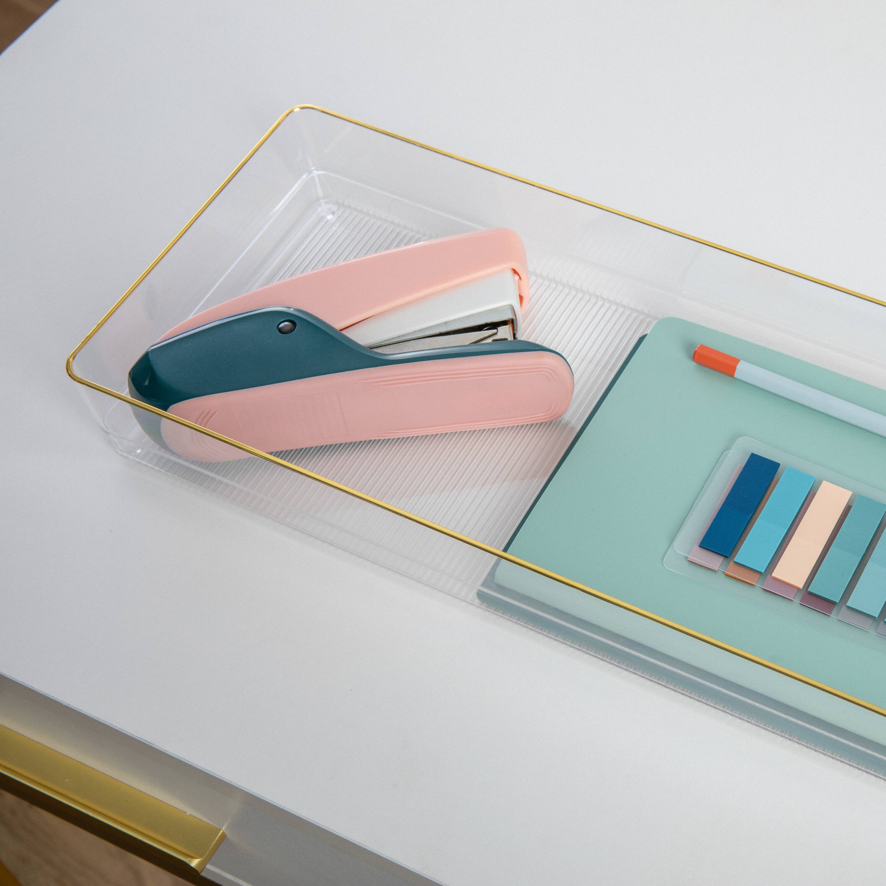 Alt View 15. Martha Stewart - Kerry Set of 2 Plastic Stacking Desk Drawer Organizers with Gold Trim - 15 x 6 - Clear/Gold Trim.