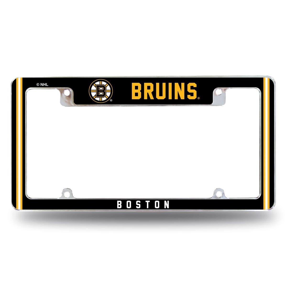 Boston Bruins Chrome Metal License Plate Frame with Full Frame Team Color Graphics