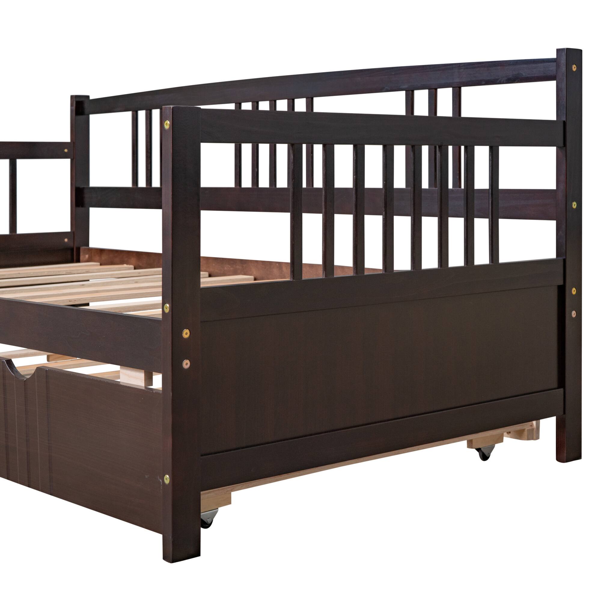 Alt View 6. GOODSILO - Twin Size Daybed with Trundle - Solid Wood Frame for Versatile Living Space Solutions - Espresso.