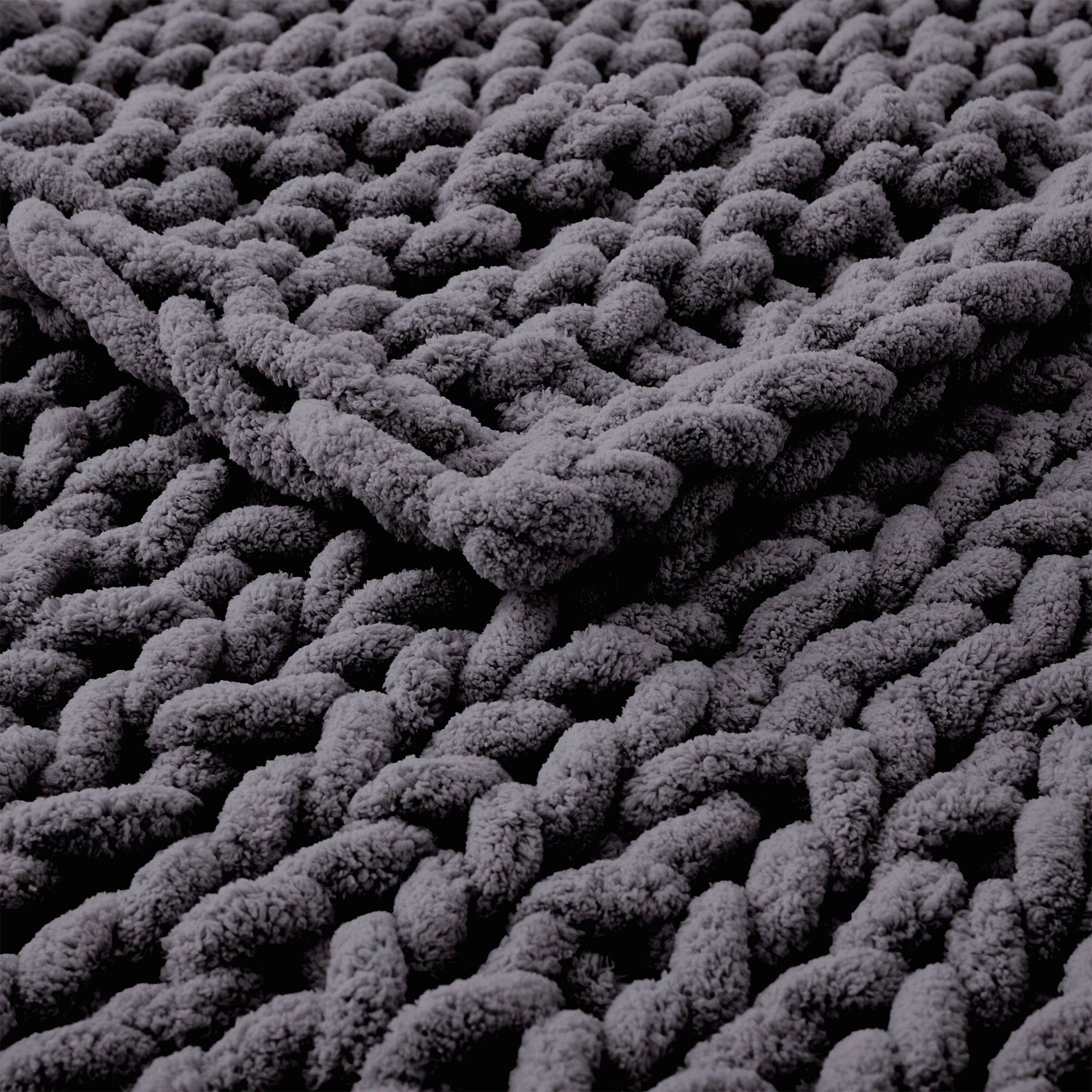 Angle. Peace Nest - Peace Nest Handmade Chunky Knit Chenille Yarn Throw Blanket 50"x60", Gray - Gray.