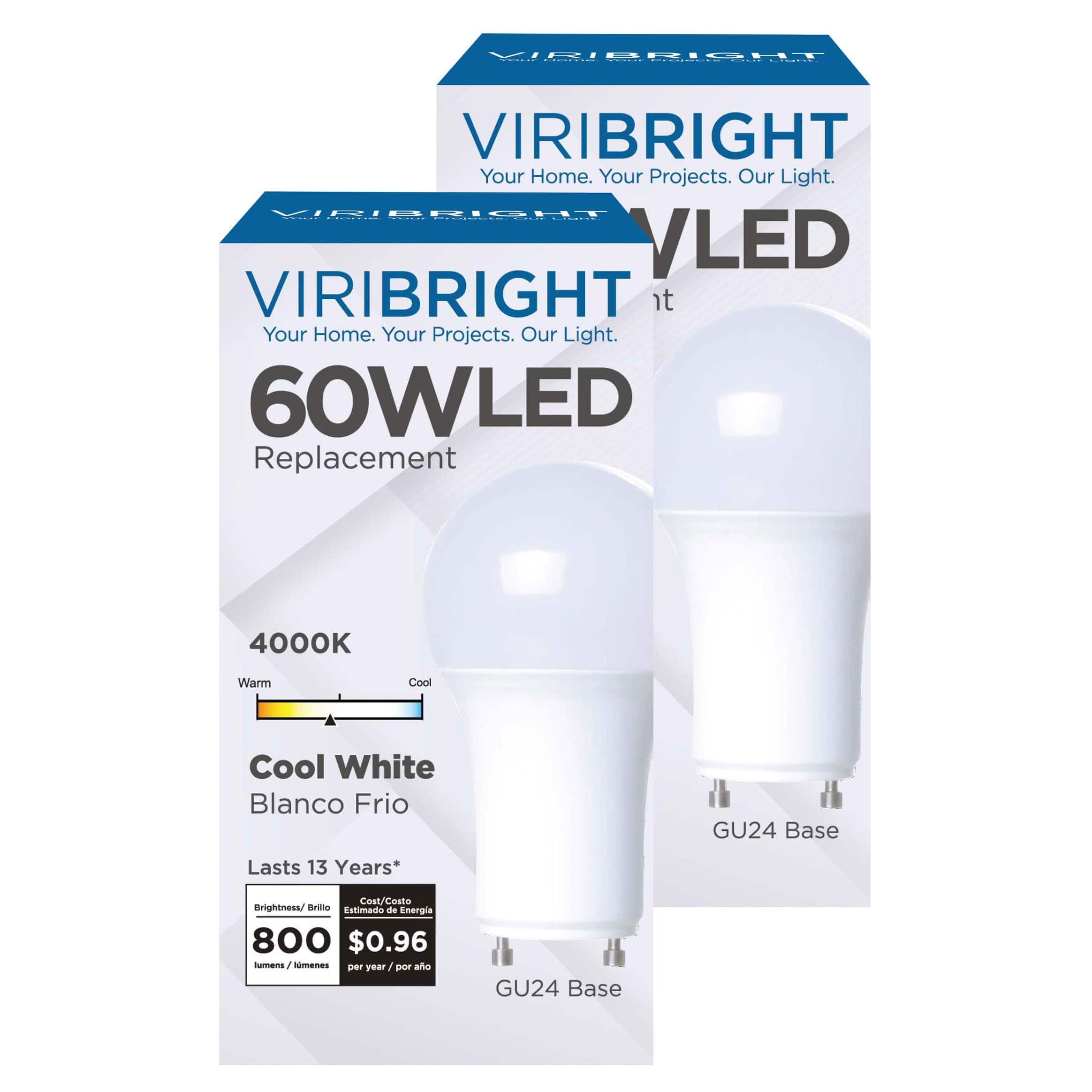 VIRIBRIGHT - 60-Watt EQ A19 GU24 LED Light Bulb, Cool White (2-Pack) - 4000K price history on PriceWatchPro