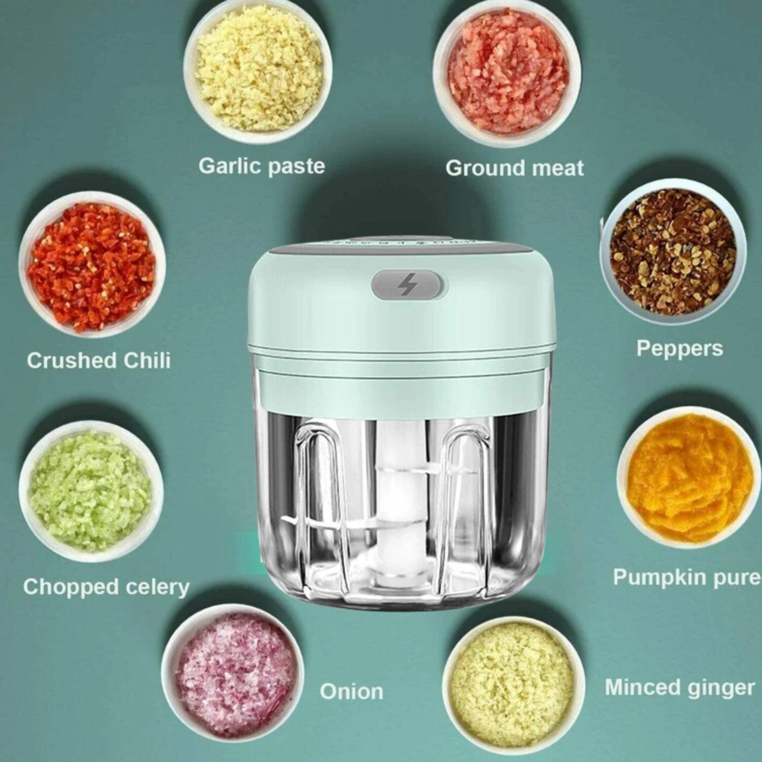 Garlic paste  
Ground meat  
Crushed Chili Peppers  
Chopped celery  
Pumpkin puree  
Onion  
Minced ginger