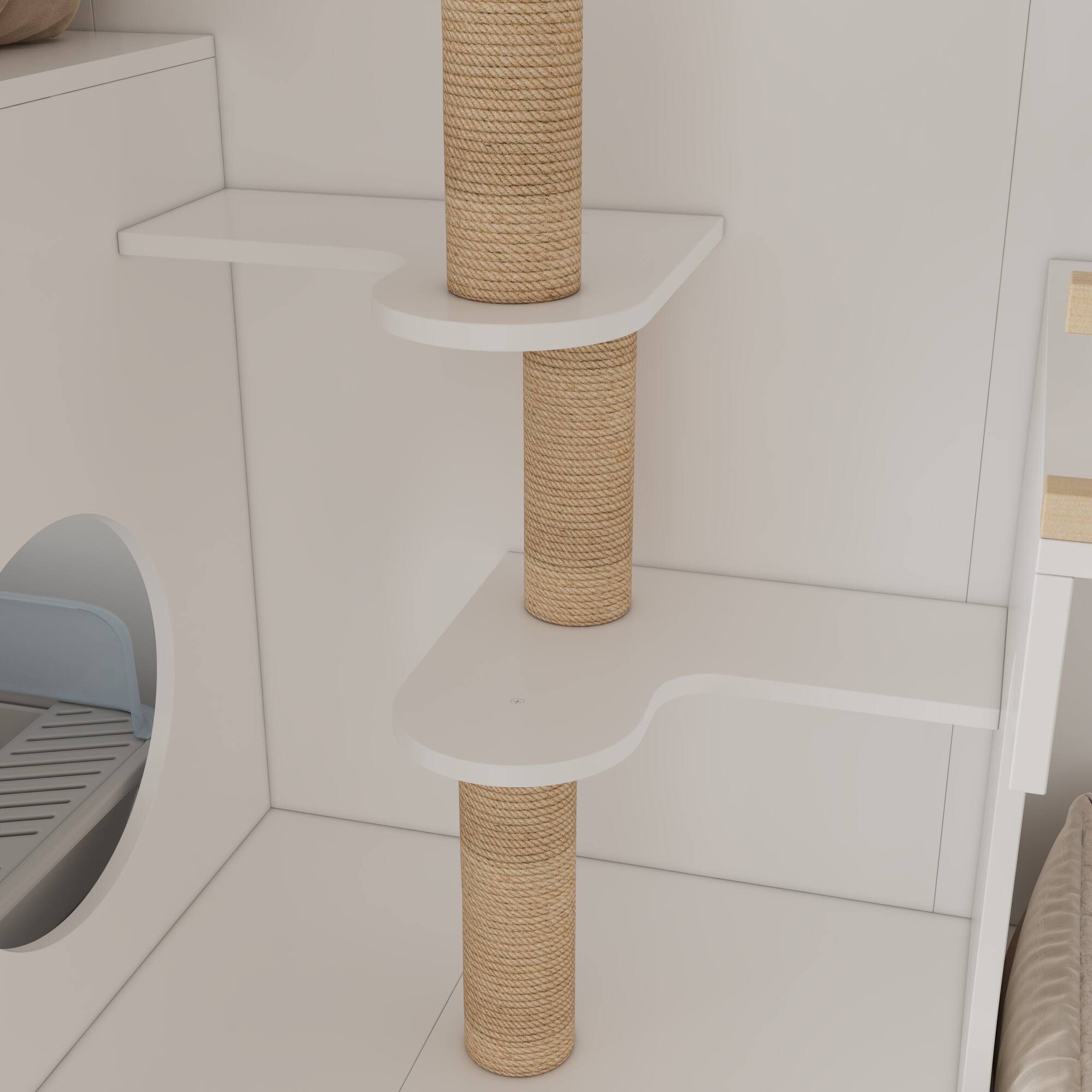 Alt View 7. Famapy - Large Multi-Level Cat Cabinet with Hidden Litter Box, Climbing Tower, Scratching Posts & Storage Luxury Cat Furniture.