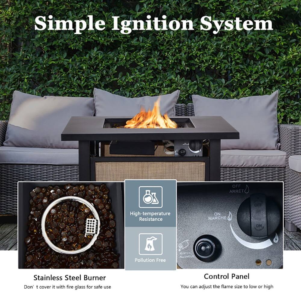 Simple Ignition System

- OFF ARRET
- High-temperature Resistance
- ON MARCHE
- Pollution Free
- Stainless Steel Burner
  - Don't cover it with fire glass for safe use
- Control Panel
  - You can adjust the flame size to low or high