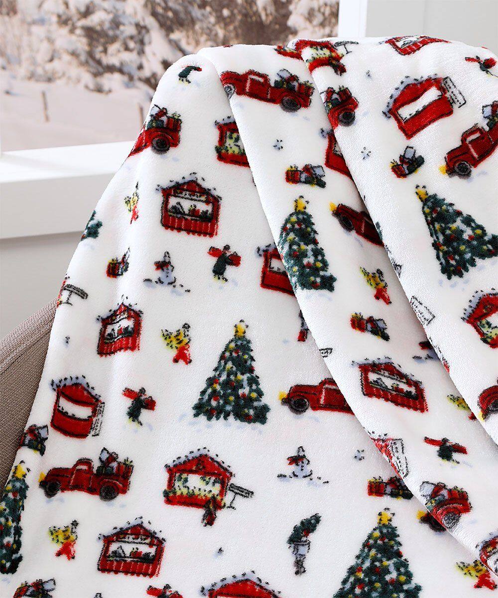 Left. Noble House - Christmas  Festive and Cheery Holiday Super Soft Ultra Comfy Microplush Throw Blanket 50"x60" - Celebrating Christmas - Celebrating Christmas.