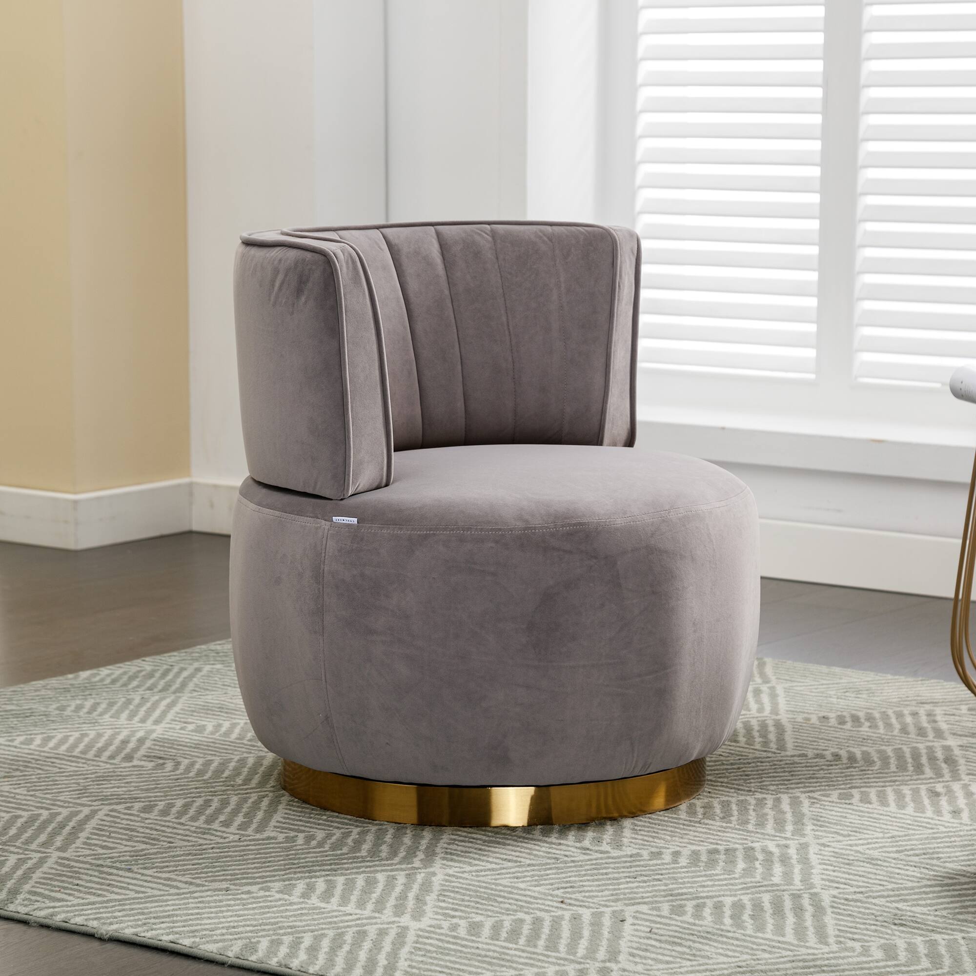 Angle. Trinkets Crazed - Velvet Swivel Accent Barrel Chair, Mid Century Modern Arm Chair 360° Swivel Club Chairs - Gray.