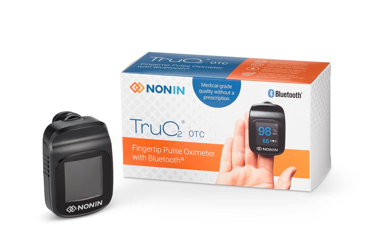 TruO2 OTC  
Fingertip Pulse Oximeter with Bluetooth®  

NONIN  
Medical-grade quality without a prescription  

Bluetooth®  

98% SpO2  
65 BPM  

NONIN