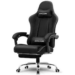 GTPlayer - Gaming Chair Fabric Height Adjustable Computer Chair with Footrest and Headrest - Black