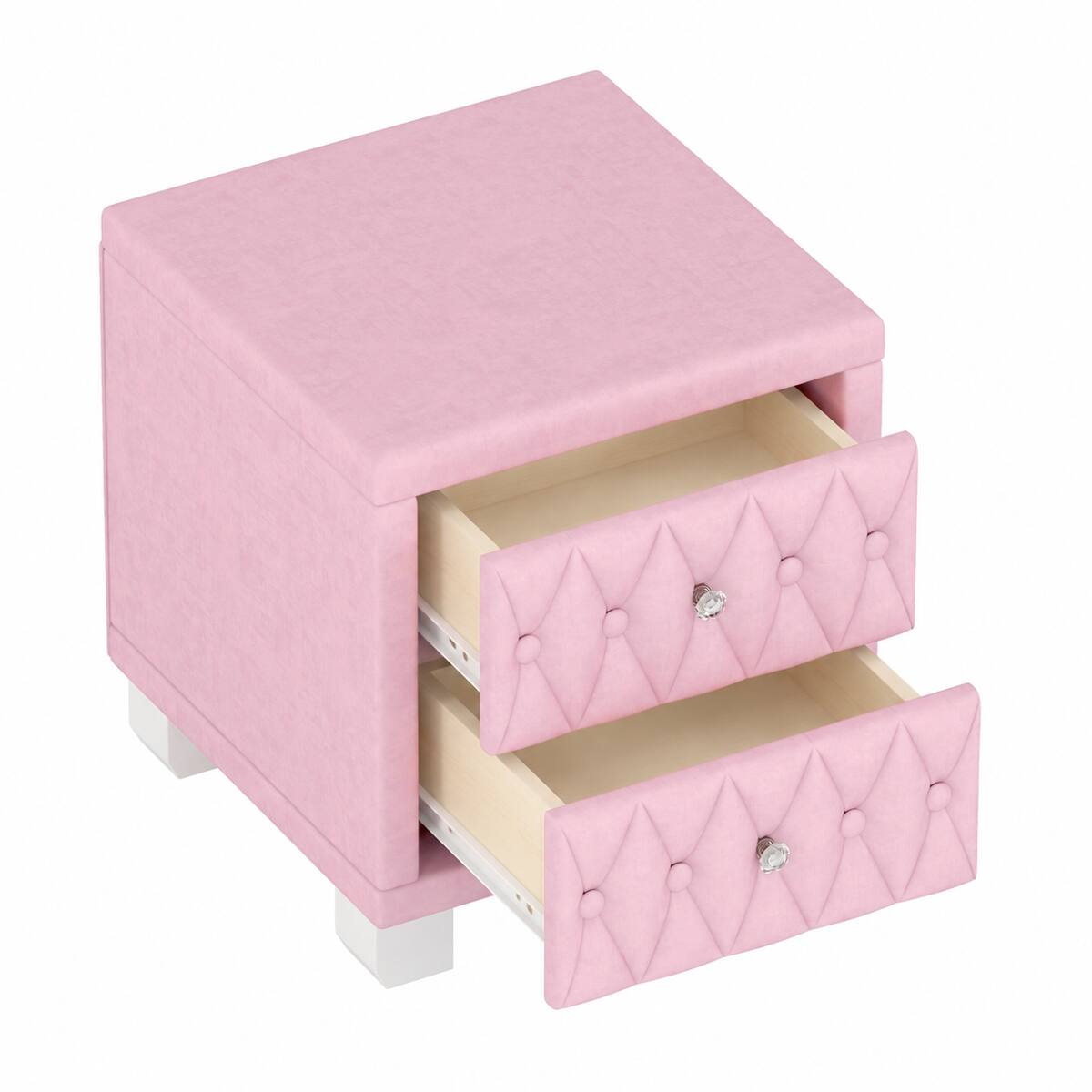 Alt View 2. Loheer - Loheer Pink Velvet Nightstand with Two Drawers, Button-Tufted Design and Crystal Handles, 18.1 in. - Pink.