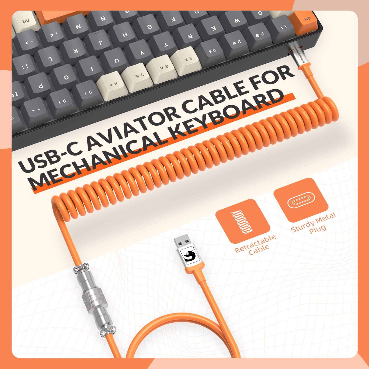 USB-C AVIATOR CABLE FOR MECHANICAL KEYBOARD

- Retractable Cable
- Sturdy Metal Plug