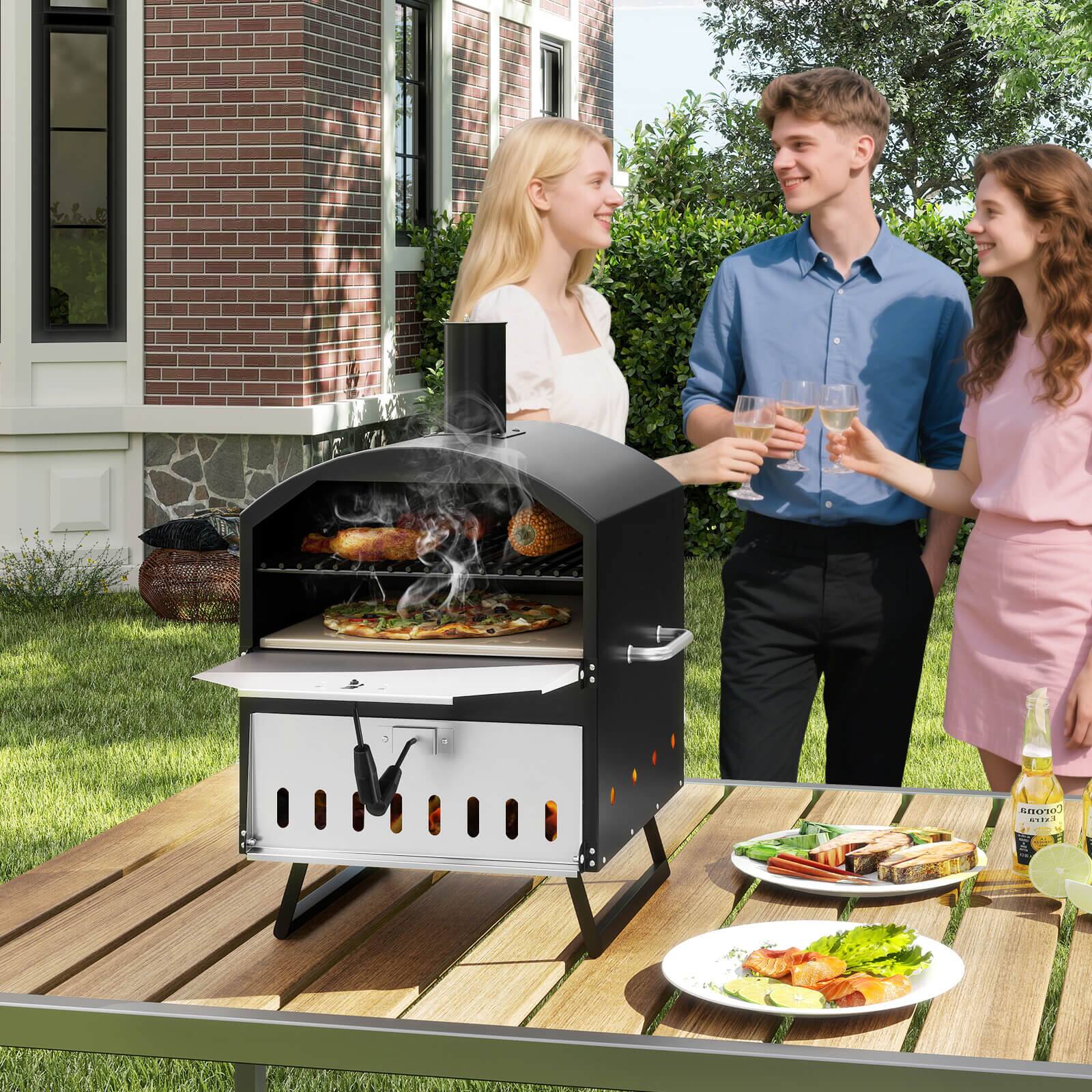 Alt View 3. Costway - Costway 16" Outdoor Pizza Oven with Stone Peel & Grill Racks Folding Legs and Cover - Black.