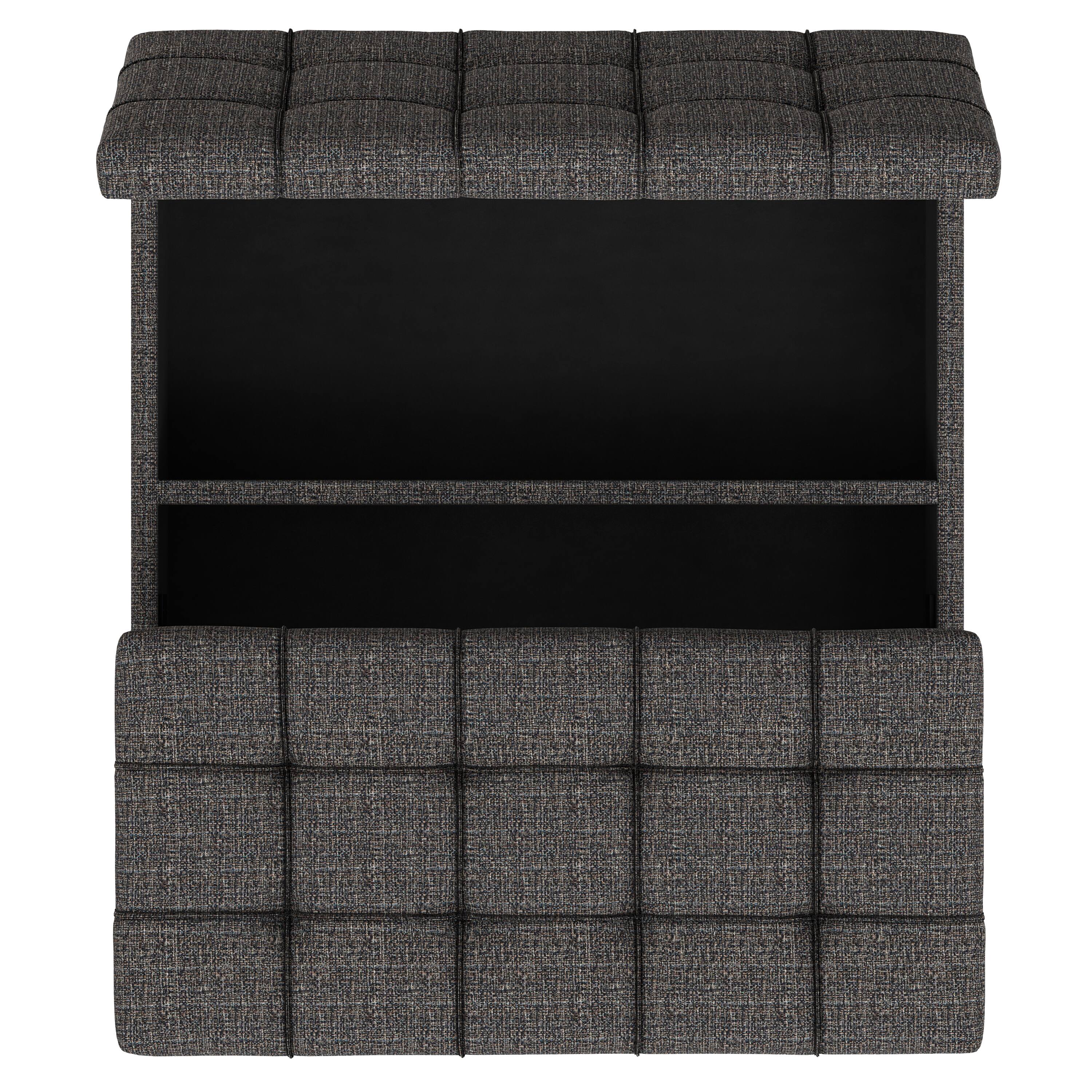 Alt View 4. Simpli Home - Harrison 40 inch Wide Transitional Square Large Coffee Table Storage Ottoman in Ebony Polyester Tweed, Assembled - Ebony.