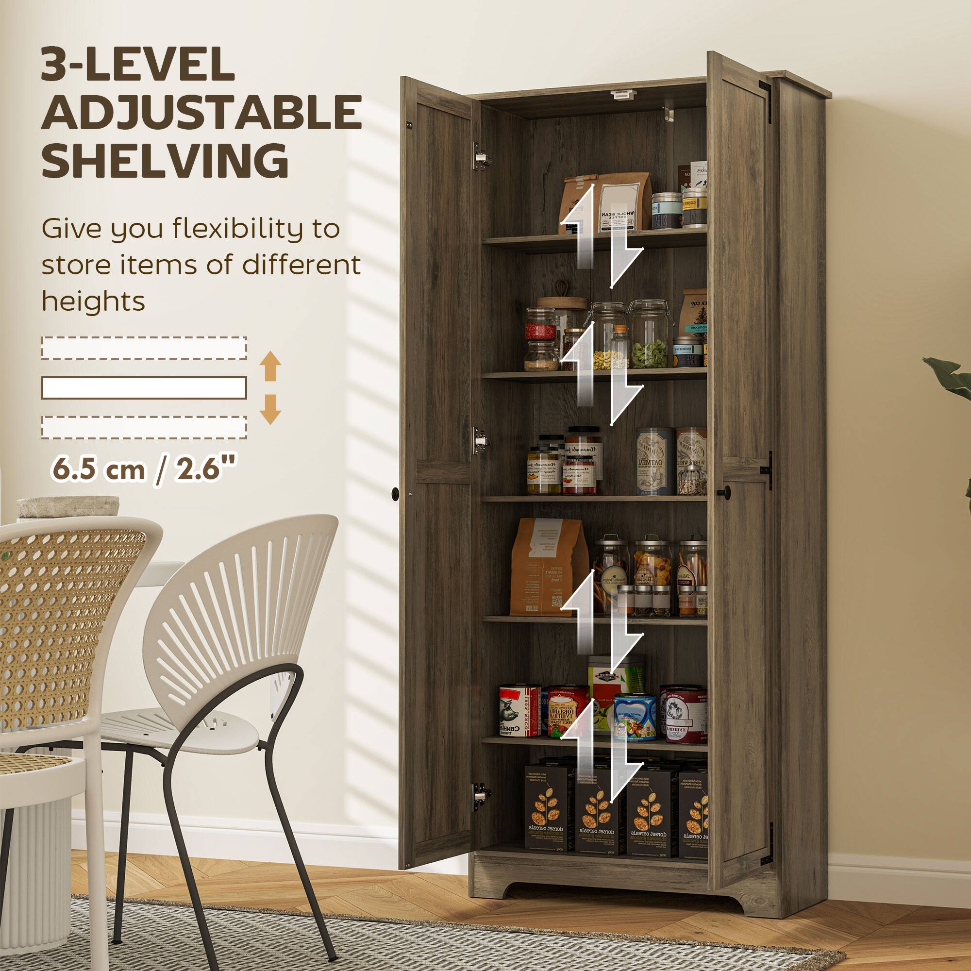 3-LEVEL ADJUSTABLE SHELVING
Give you flexibility to store items of different heights
6.5 cm / 2.6"