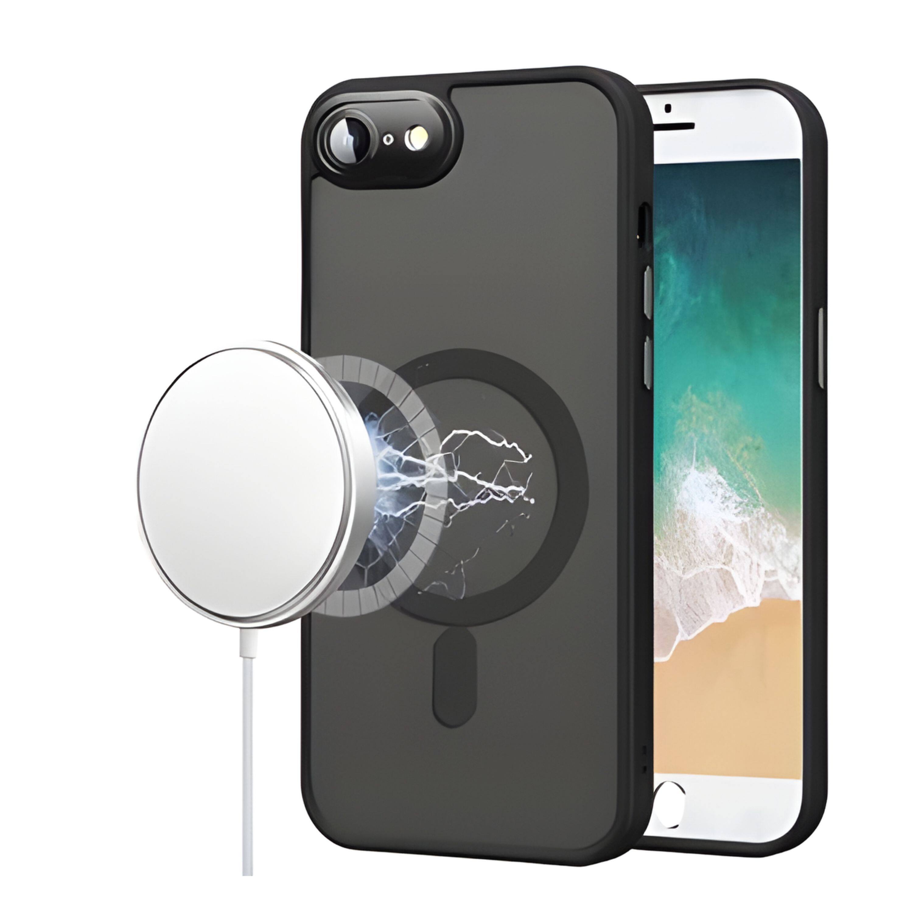 Angle. Kitcheniva - Solid Magnetic Circle Metal Glass Camera Lens Phone Case With Tempered Glass For iPhone 16e/17e - Black.