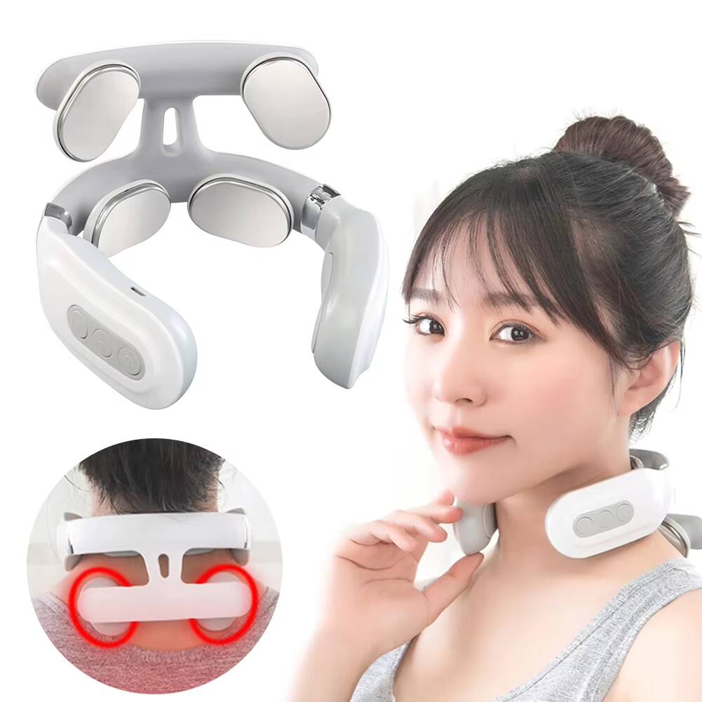 Left. Cubilan - 4-Head Electric Neck Massager with Heat USB Rechargeable Portable Relaxation Device - White.