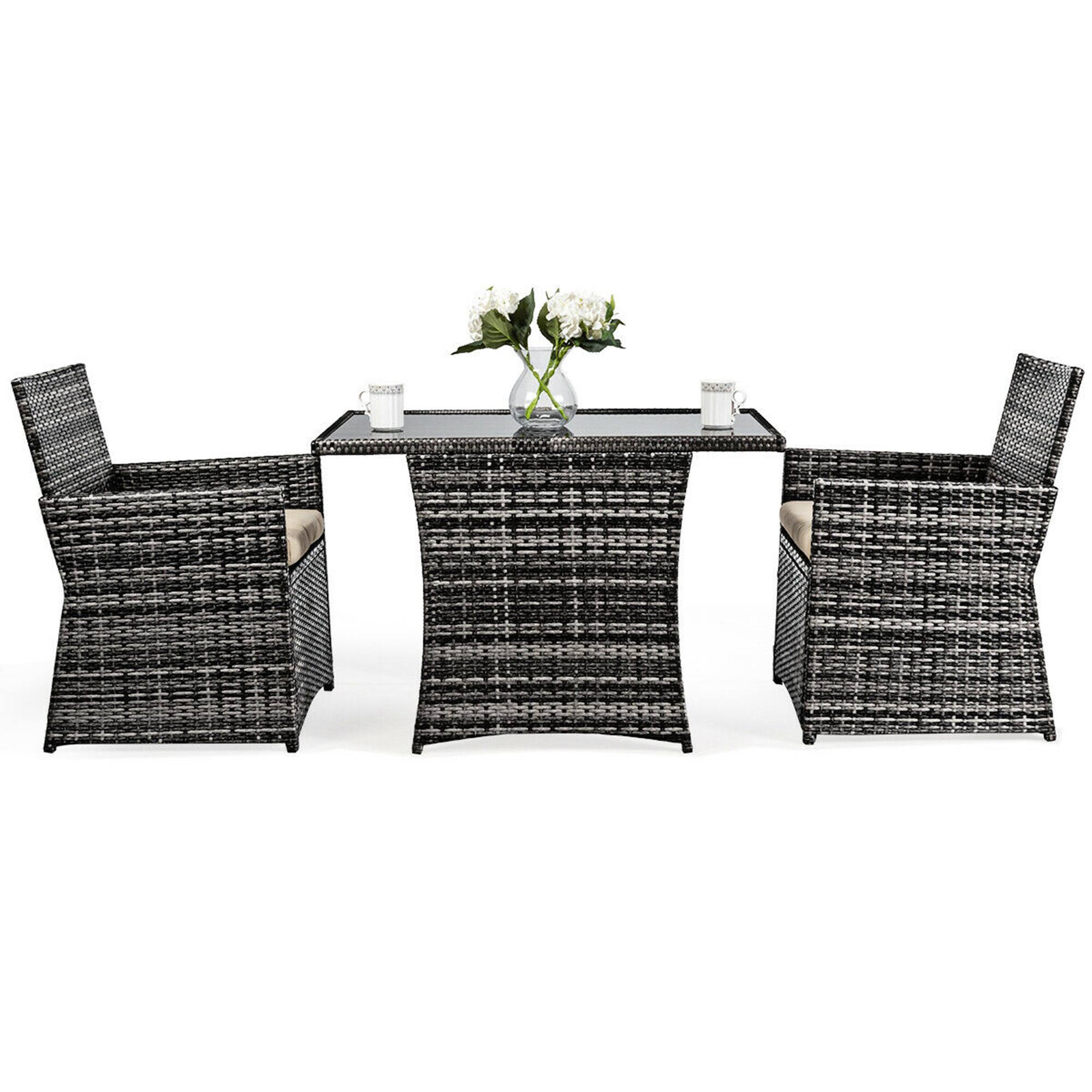 Alt View 4. Gymax - Gymax 3PCS Cushioned Wicker Rattan Patio Furniture Set Garden Yard Outdoor - as pic.