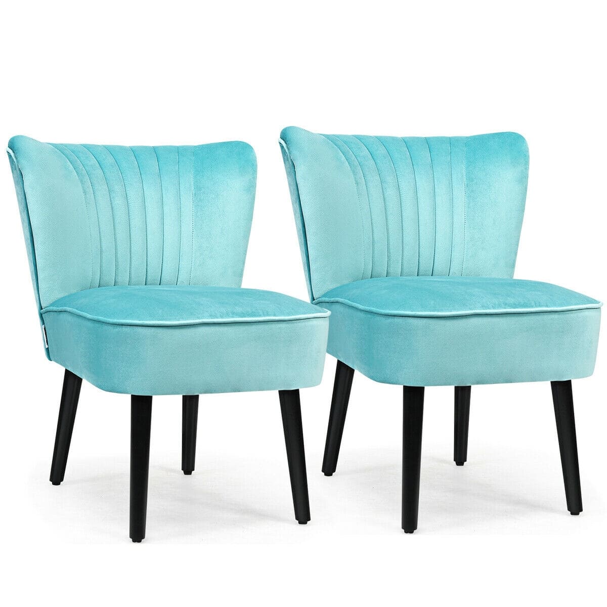 Front. Sugift - Set of 2 Upholstered Modern Leisure Club Chairs with Solid Wood Legs - Navy.