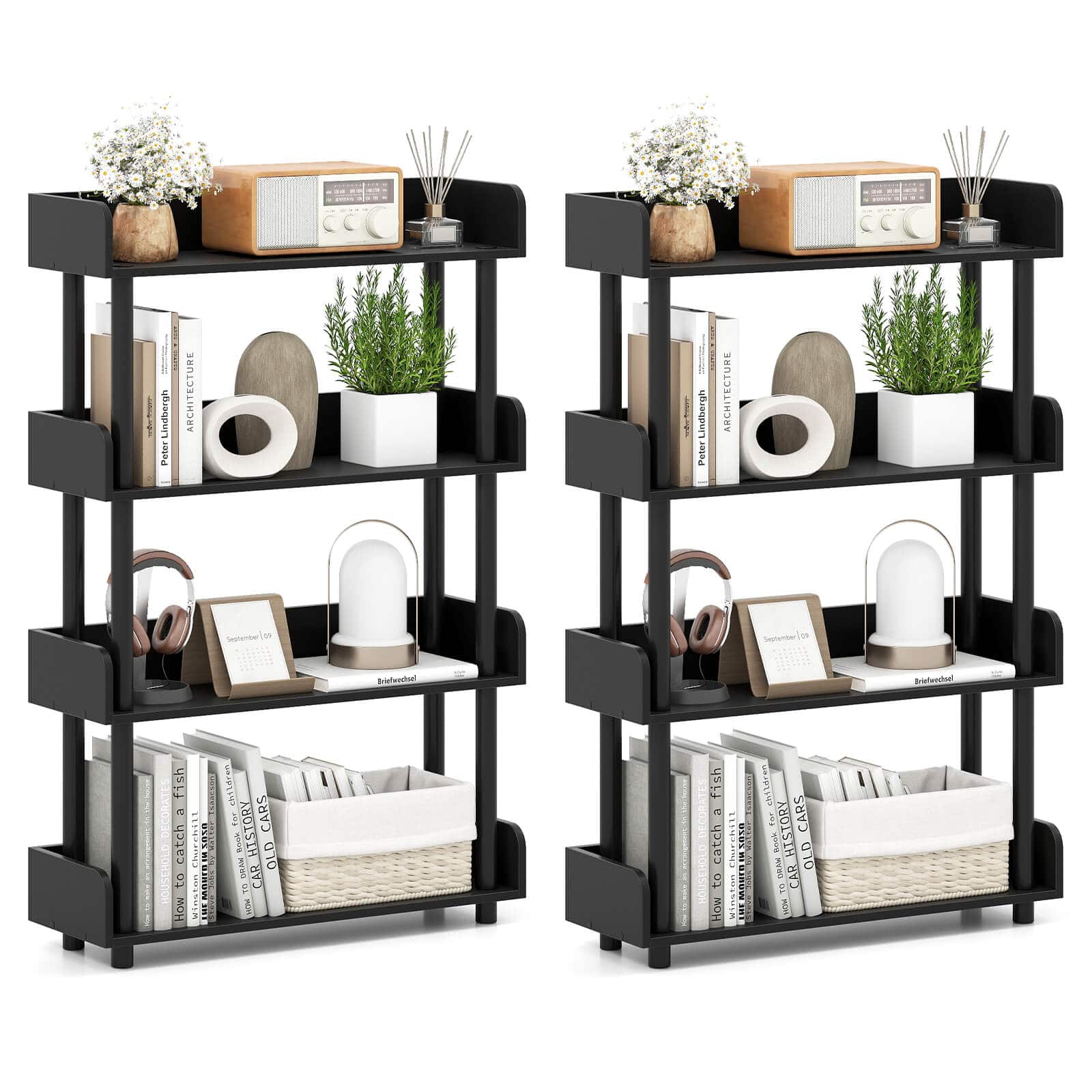 Costway - 2 PCS 4-Tier Bookshelf with Anti-Tipping Kit Industrial Storage Unit for Living Room - Black price history on PriceWatchPro