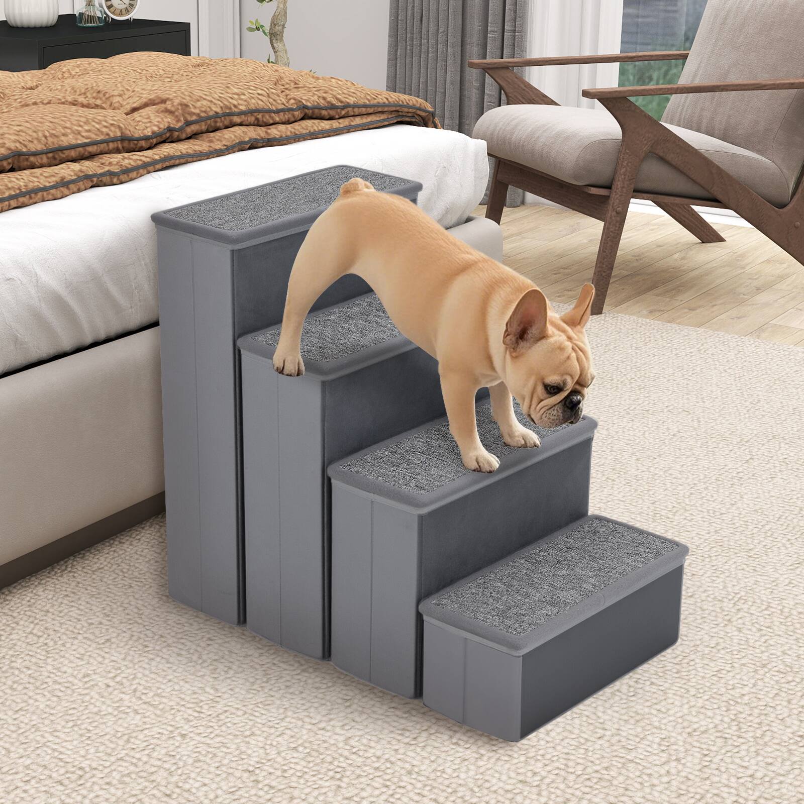 Alt View 3. Gymax - Gymax 4-Step Dog Stairs w/Adjustable Steps for High Beds Sofas for Small & Medium Dogs - GYM17640.