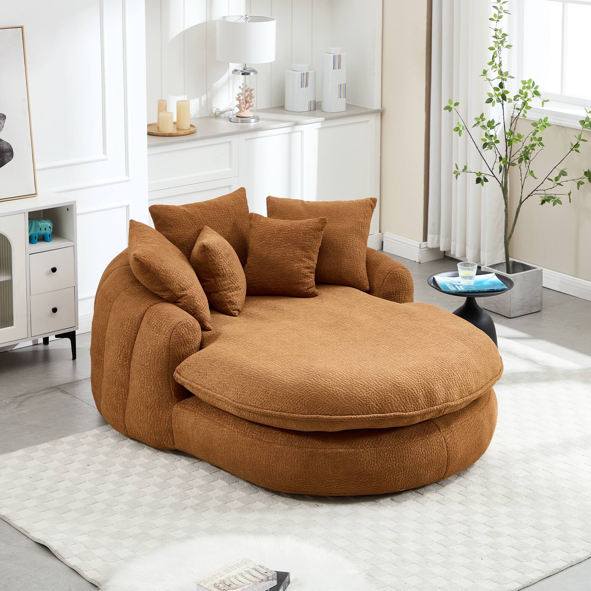 Alt View 6. GOODSILO - Oversized Oval Upholstered Bean Bag Sofa with Wrap-Around Backrest and Multiple Pillows for Ultimate Comfort - Orange.